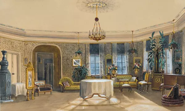 Der Saal im Turm mit seiner Ausstattung 1852