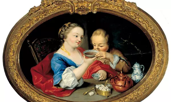 Das Gemälde „Die Teetrinker“ in Schloss Favorite Rastatt